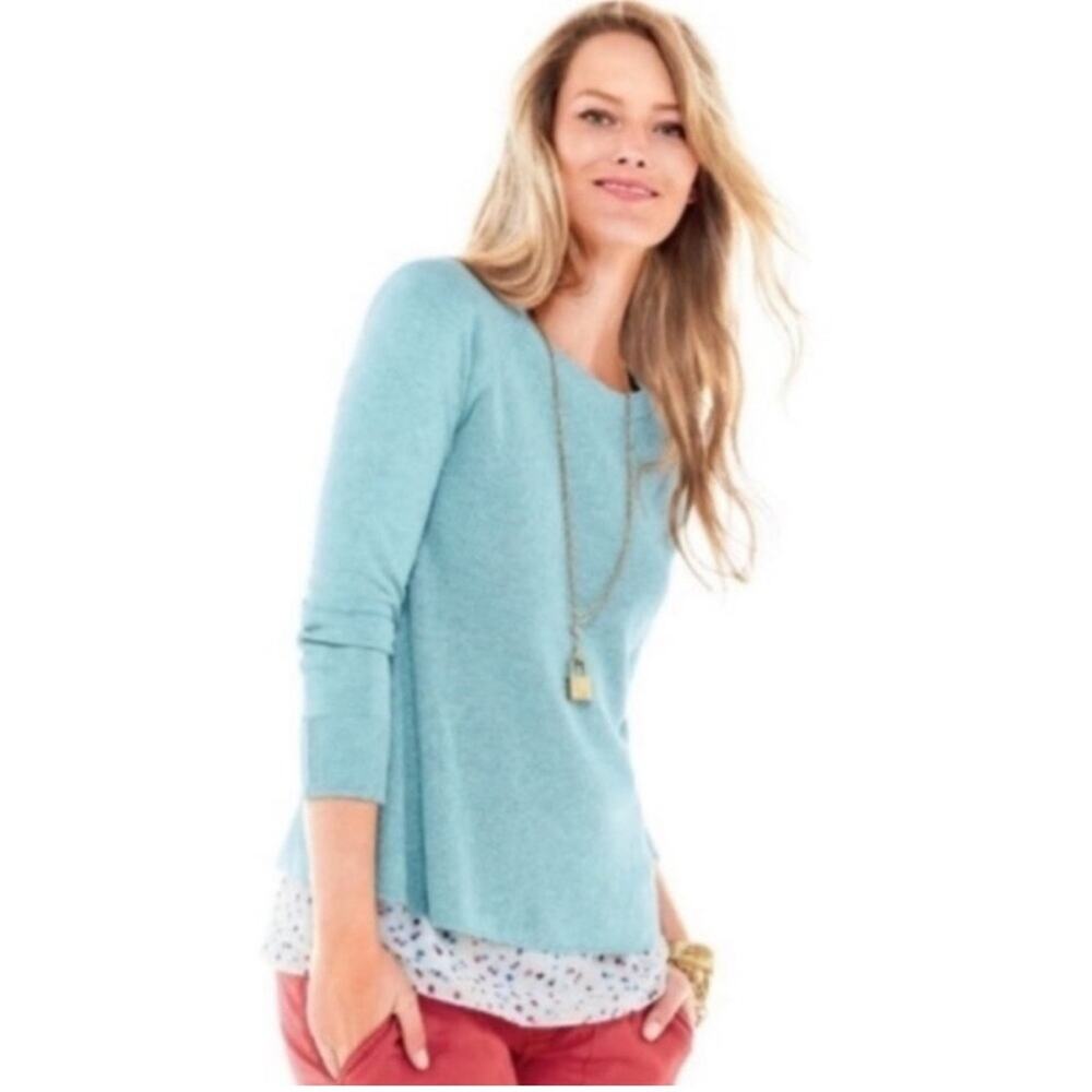Cabi blue mixed knit swing pullover‎ sweater size Small #5133